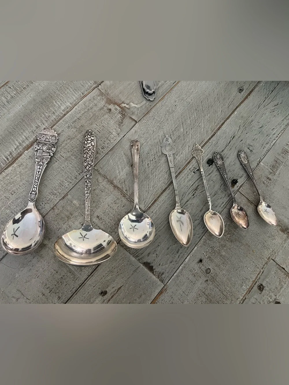 Assorted Antique Silver-Tone Serving and Tea Spoon Classic Decorative Handles